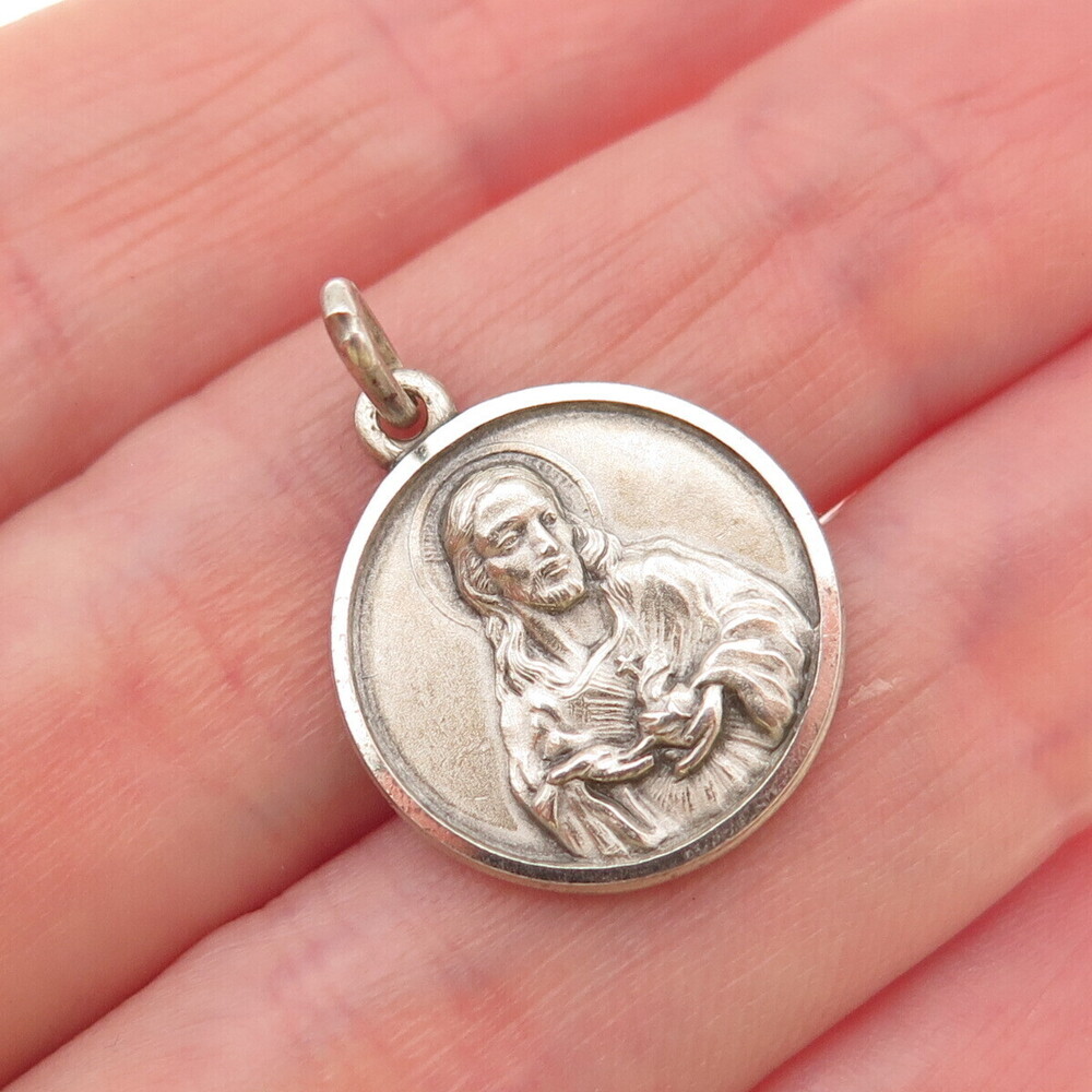 800 Silver Vintage Italy Jesus St. Mary Oxidized Mini Charm Pendant